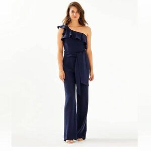 Lilly Pulitzer Lyra Ruffle One-Shoulder Jumpsuit in True Navy Size 4